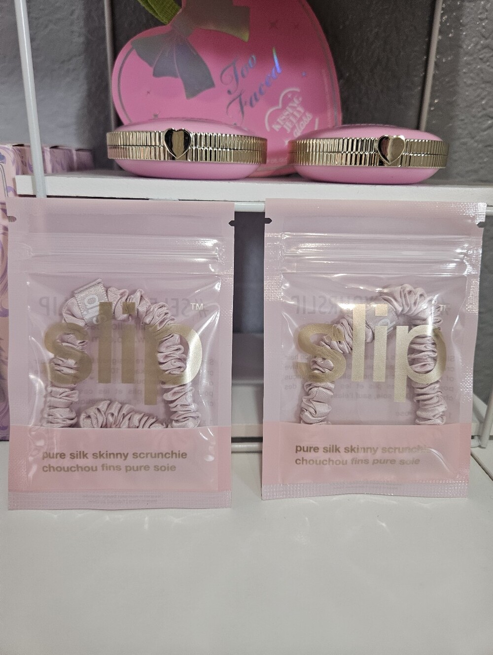 slip Pure Silk Skinny Scrunchies — Soft Blush Pink (Pack of 2)